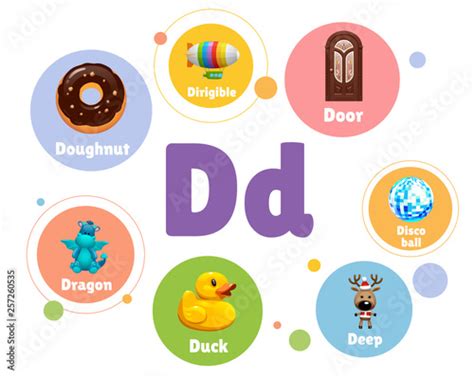 Take your paper plate, cut out a . Vector set of alphabet letter D with words and objects Stock Vector ...