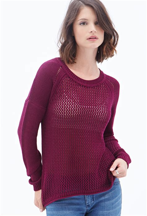 Forever 21 Contemporary Easy Open Knit Sweater In Purple Lyst