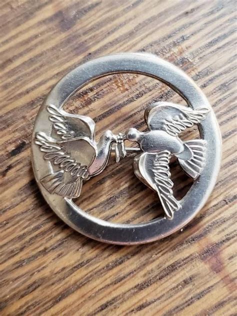 Vintage Dove Brooch Pin Olive Branch Pair Of Silver Doves Etsy