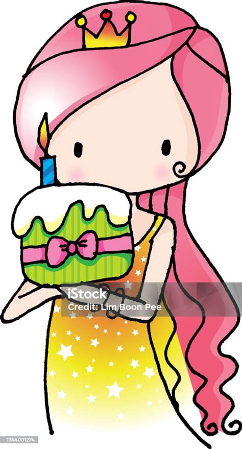 Vector Cartoon Princess Holding Birthday Cake Stock Illustration Download Image Now Angel
