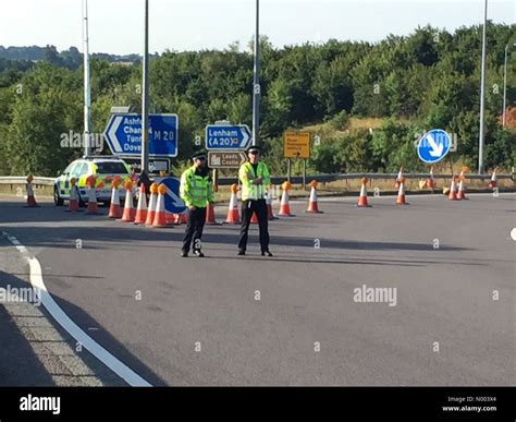 Operation Stack M20 Kent Uk Friday 31st July 2015 Police At Junction 8 Separate Traffic
