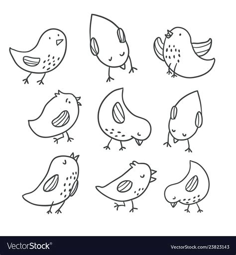 Collection Cute Hand Drawn Bird Doodles Royalty Free Vector