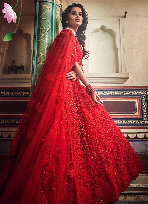Kanishka boutique in jaipur offer lehenga, ethnic wear supplier. Red Floral Embroidered Lehenga - Falakenoor Boutique