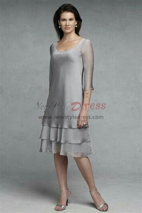 Silver Grey Modern Layered Knee Length Mother Of The Bride Dresses Nmo 358
