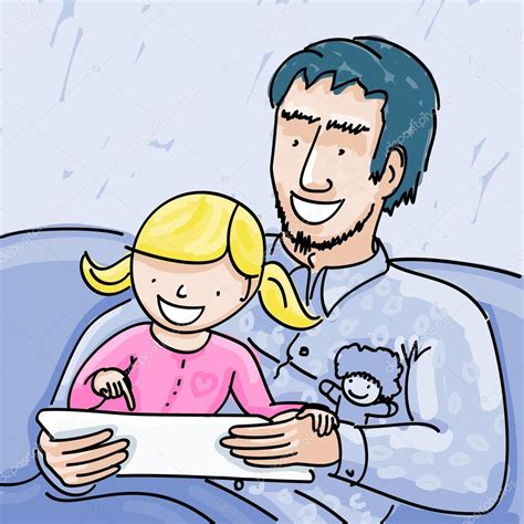 Dibujos Animados Del Padre Y La Hija Sentados En El Sofá