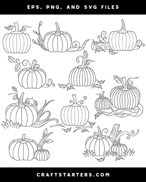 Pumpkin Digital Stamps Black And White Clip Art