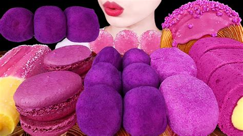asmr mukbang｜purple dessert ice cream rice cake bread macaron purple snack 보라색 디저트 먹방