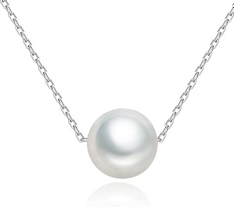 Single White Pearl Sterling Silver Floating Pearl Necklace 9mm