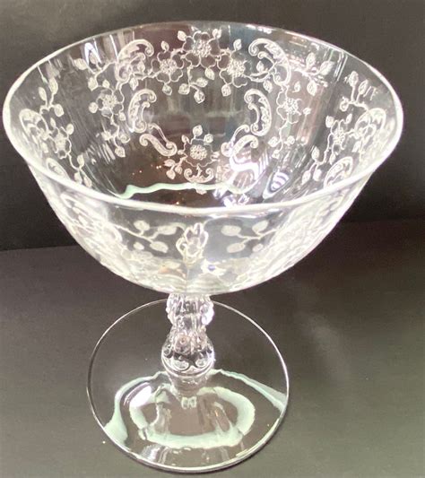 Vintage Sherbert Coupe Short Stem Meadow Rose Etched Clear Blown Glass By Fostoria Crafted