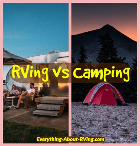 two pictures with the words rving vs camping in front of them and people sitting outside
