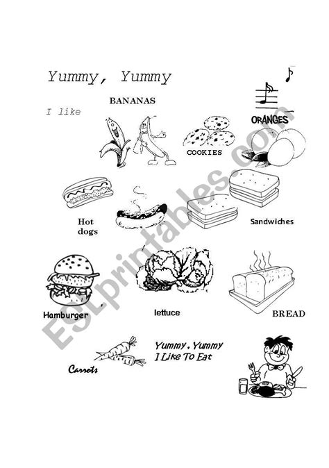 English Worksheets Yummy Yummy