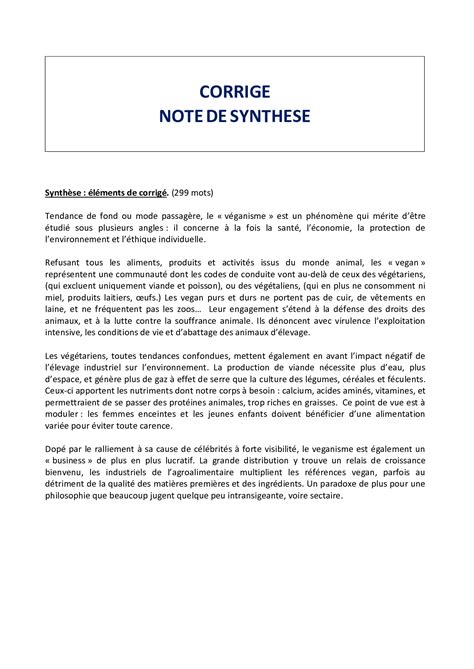 Exercice De Synthèse Et Corrigé Notes De Synthèse Sujets Corrigés