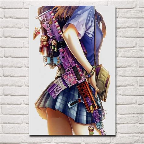 Cute Armed Rifle Girl Skirt Anime Color School Girl Living