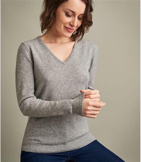 Grey Marl Womens Pure Cashmere V Neck Sweater Woolovers Us