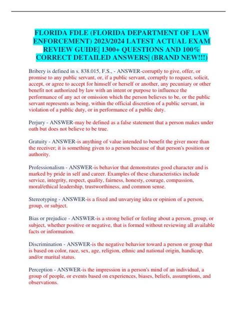 FLORIDA FDLE (FLORIDA DEPARTMENT OF LAW ENFORCEMENT) 2023/2024 LATEST