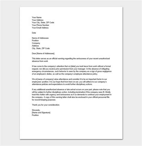 Company Warning Letter To Employee Sample Review