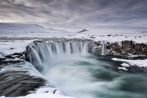 Wallpaper Iceland Waterfall Godafoss Longexposure Snow Mountain