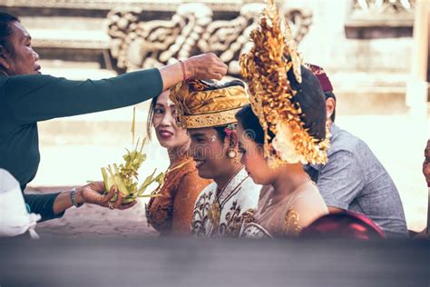 bali indonesia april 13 2018 people on balinese wedding ceremony traditional wedding