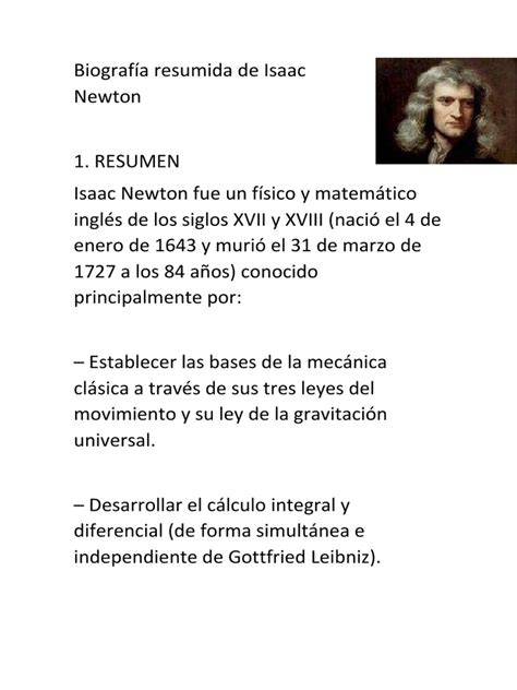 Biografía Resumida De Isaac Newton Pdf Isaac Newton Física