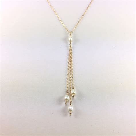 Dainty Lariat Necklace Delicate Y Necklace Gold Pearl Lariat Etsy