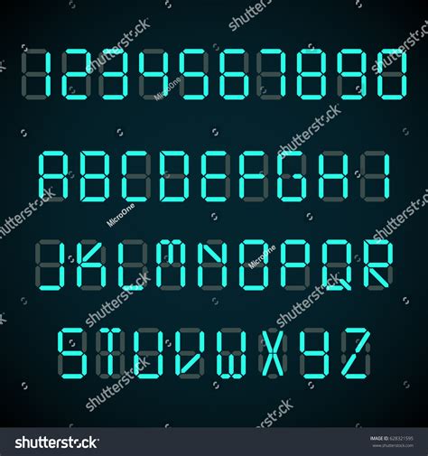 Numbers and letters set for a digital watch and other electronic devices. Digital Font Alarm Clock Letters Numbers Stock Vector ...