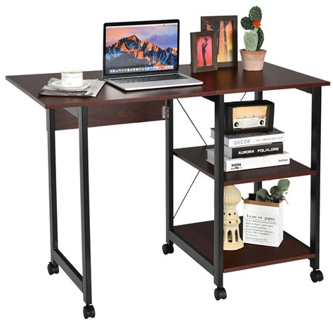 Costway Rolling Computer Desk Folding Writing Office Desk W Storage