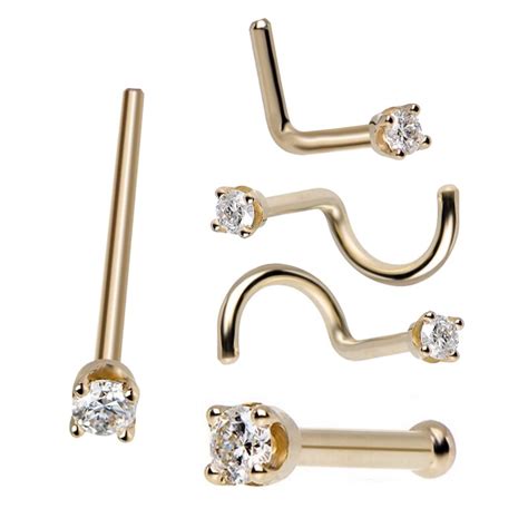 5pcs Fashion Body Jewelry Rhinestone Gold Nose Studs Stainless Surgical