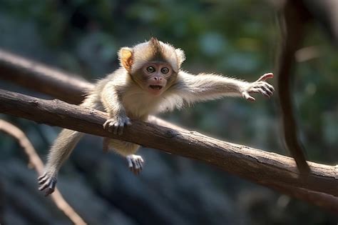 Premium Ai Image A Baby Monkey Climbing On A Tree Branch