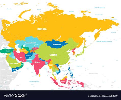 Colorful Map Asia Royalty Free Vector Image Vectorstock