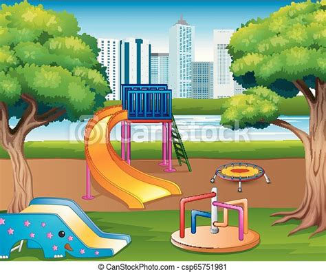 Cartoon Urban Park Kids Playground In The Nature Background Canstock