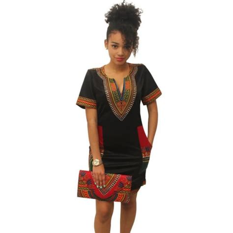 2017 New Women Summer Dashiki Dress Sexy Ethnic Style Print V Collar Casual Short Sleeve African