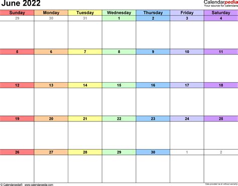 June 2022 Calendars For Word Excel And Pdf
