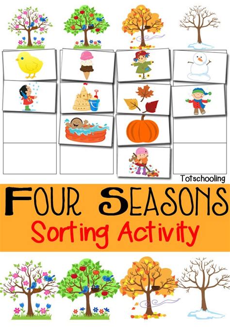 Four Seasons Sorting Activity Free Printable Seasons Preschool