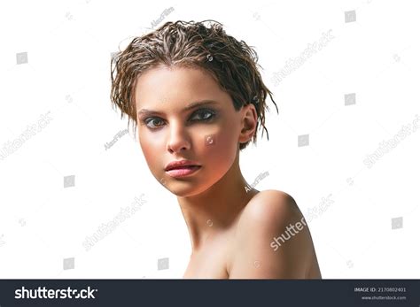 Portrait Charming Girl Naked Shoulders On Stock Photo