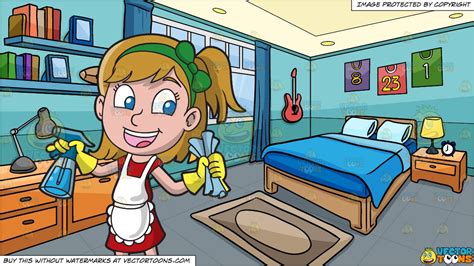 Bedroom interior with cleaning maids room service vector. A Girl Cleaning The House and A Bedroom Of A Boy ...