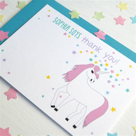 Unicorn Personalised Thank You Note Cards By Superfumi