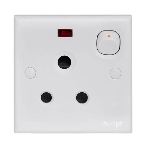 Single Switched Socket Outlet With Neon 15a Orange Electric