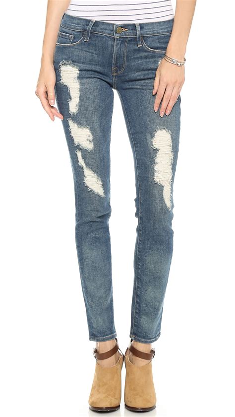 Frame Le Skinny Distressed Jeans In Blue Lyst