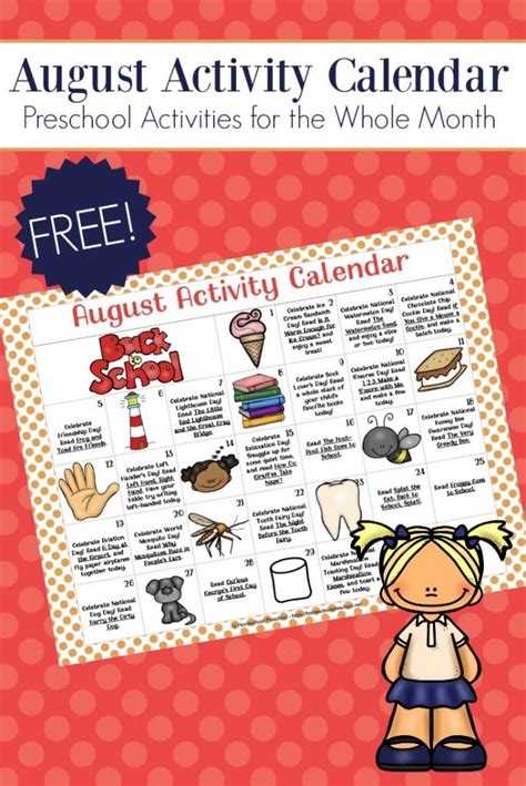 Free August Preschool Activity Calendar