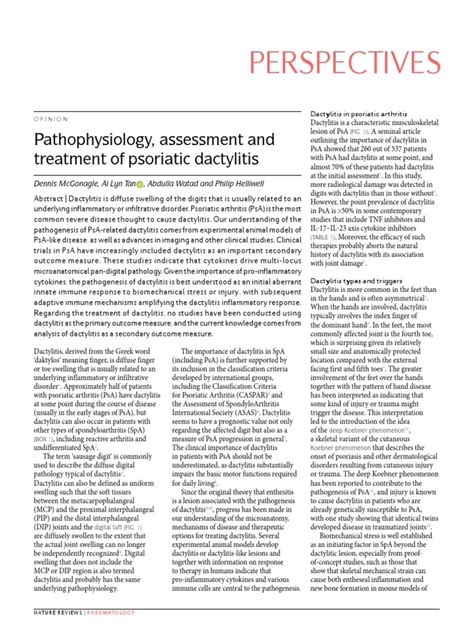 Pathophysiology Assessment And Treatment Of Psoriatic Dactylitis 2019