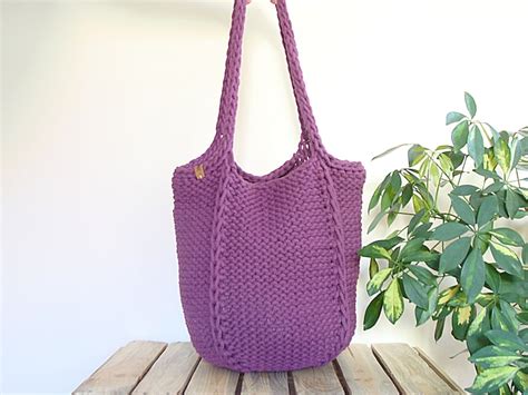 Large Knit Tote Bag Knitted Beach Bag Slouchy Market Bag Etsy