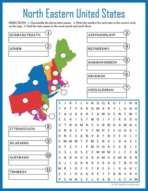 Us Geography Worksheet North Eastern United States Word Search Puzzle
