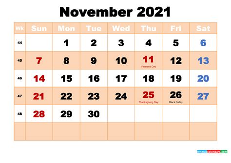 Free Printable November 2021 Calendar With Holidays Free Printable Photos
