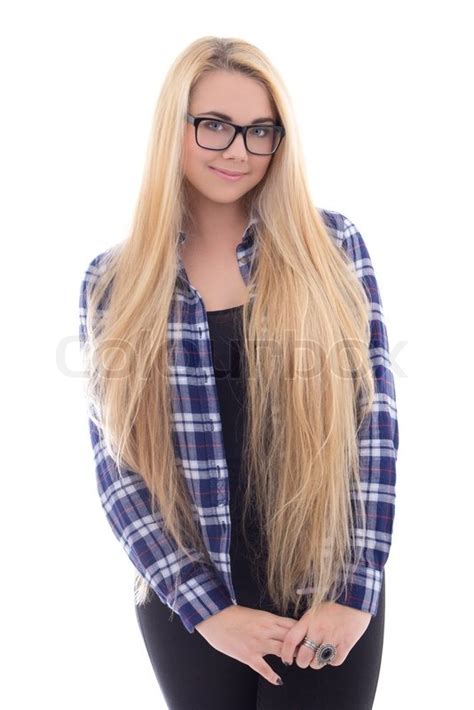 Cute Girl In Eyeglasses With Beautiful Long Hair Isolated