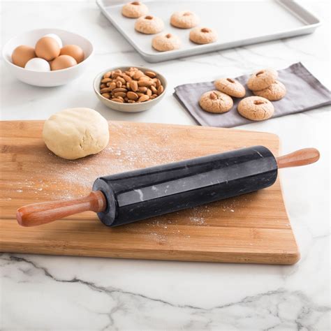 Marble Rolling Pins Inch Black Heavy Weight With Wood Base For Baking Chefs Ebay
