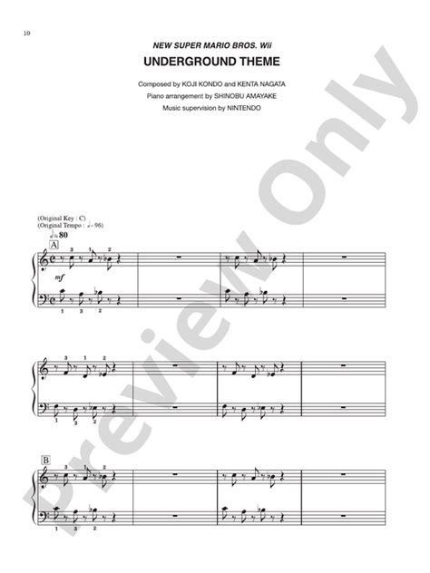 New Super Mario Bros Wii Underground Theme Piano Nintendo Digital Sheet Music Download