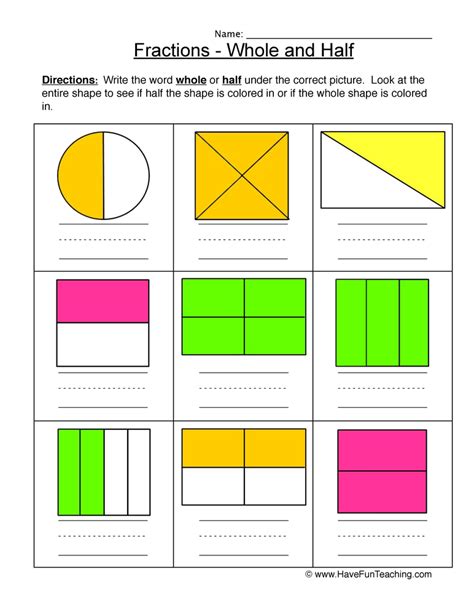 Whole Half Worksheet By Teach Simple