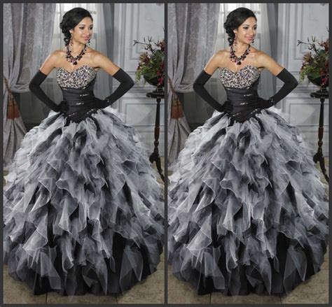 Black And White Ball Gown Prom Dresses Gothic Sweetheart Neckline