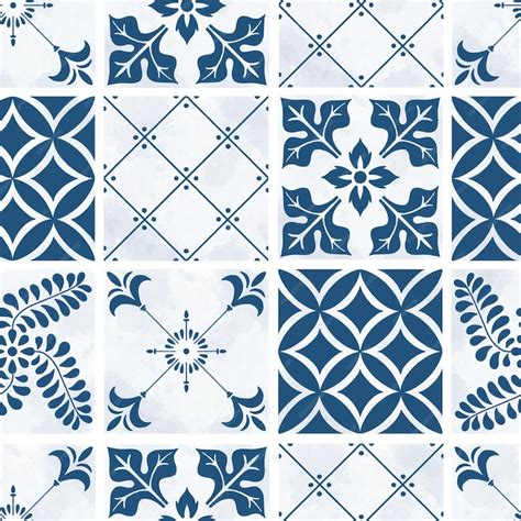 Premium Vector Blue Mediterranean Tiles Seamless Pattern Wallpaper