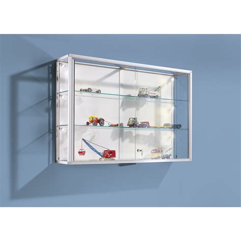 Wall Mounted Glass Cabinet Aluminium Frame Silver Anodised 2 Glass Shelves Kaiser Kraft